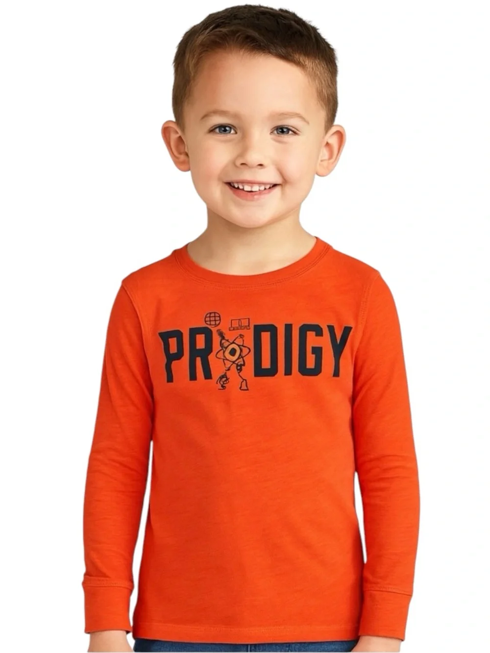 Carter’s Boys Prodigy Graphic Long Sleeve Tee Orange Black Cotton Shirt Size 5